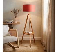ValueLights Morrigan Mid Wood Shelf Floor Lamp With Rust Drum Shade