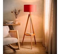 ValueLights Morrigan Mid Wood Shelf Floor Lamp With Rust Drum Shade And Bulb