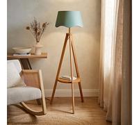 ValueLights Morrigan Mid Wood Shelf Floor Lamp With Sage Green Scallop Shade