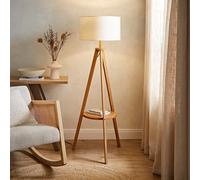 ValueLights Morrigan Rich Wood Tripod Floor Lamp with Drum Lamp Shade in Cream ValueLights Cream