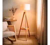 ValueLights Morrigan Rich Wood Tripod Floor Lamp with Drum Lamp Shade & Bulb in Cream ValueLights Cream