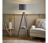 ValueLights Morrigan Grey Wood Tripod Floor Lamp with Chrome Shade & Bulb ValueLights Grey