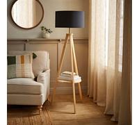 Morrigan Light Wood Tripod Floor Lamp With Fabric Drum Lamp Shade ValueLights Black One Size