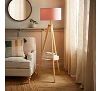 MiniSun | Modern Light Wood Tripod Design Floor Lamp with Storage Shelf and Pink Drum Shade | Floor Lamps & Torchieres, Home Décor, Improvement & Lifestyle Essential