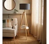 Morrigan Natural Wood Tripod Floor Lamp with Fabric Drum Lamp Shade ValueLights Charcoal One Size
