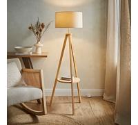 Valuelights Morrigan Natural Wood Shelf Tripod Floor Lamp With Drum Shade