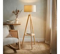 MiniSun | Modern Light Wood Tripod Design Floor Lamp with Storage Shelf and Beige Shade | Floor Lamps & Torchieres, Home Décor & Improvement Essential | Includes 6W LED Bulb [3000K Warm White]