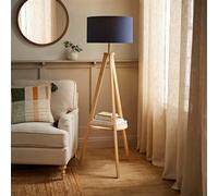 Morrigan Light Wood Tripod Floor Lamp With Fabric Drum Lamp Shade ValueLights Dark Navy One Size