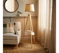 Morrigan Light Wood Tripod Floor Lamp with Scallop Trim Tapered Lamp Shade ValueLights Burnt Orange One Size