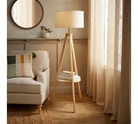ValueLights | Natural Wood Tripod Floor Lamp with Storage Shelf and White Trim Drum Shade Living Room Lounge Light | Floor Lamps, Home Décor & Improvement Essential