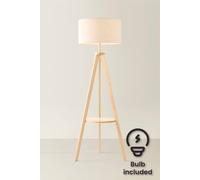 Valuelights Morrigan Linen Fabric Shade Light Wood Tripod Floor Lamp And Bulb