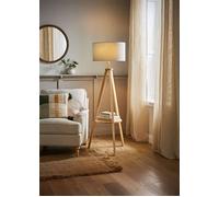 MiniSun | Modern Light Wood Tripod Design Floor Lamp with Storage Shelf and Grey Shade | Floor Lamps & Torchieres, Home Décor & Improvement Essential | Includes 6W LED Bulb [3000K Warm White]