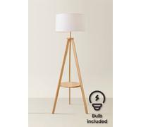 MiniSun | Modern Light Wood Tripod Design Floor Lamp with Storage Shelf and White Shade | Floor Lamps & Torchieres, Home Décor & Improvement Essential | Includes 6W LED Bulb [3000K Warm White]