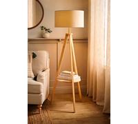 MiniSun | Modern Light Wood Tripod Design Floor Lamp with Storage Shelf and Beige Shade | Floor Lamps & Torchieres, Home Décor & Improvement Essential | Includes 6W LED Bulb [3000K Warm White]
