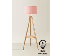 MiniSun | Modern Light Wood Tripod Design Floor Lamp with Storage Shelf and Pink Drum Shade | Floor Lamps & Torchieres, Home Décor & Improvement Essential | Includes 6W LED E27 Light Bulb