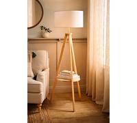 MiniSun | Modern Light Wood Tripod Design Floor Lamp with Storage Shelf and White Shade | Floor Lamps & Torchieres, Home Décor & Improvement Essential | Includes 6W LED Bulb [3000K Warm White]