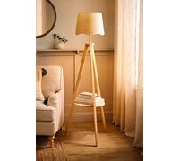 Morrigan Natural Wood Tripod Floor Lamp Scallop Tapered Shade and Bulb ValueLights White One Size