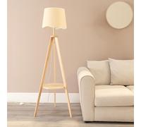 Morrigan Natural Wood Tripod Floor Lamp Scallop Tapered Shade and Bulb ValueLights White One Size