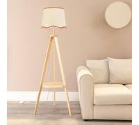 Morrigan Light Wood Tripod Floor Lamp with Scallop Trim Tapered Lamp Shade ValueLights Burnt Orange One Size