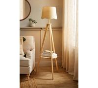 ValueLights Morrigan Scallop White Trim Shade Wooden Tripod Floor Lamp