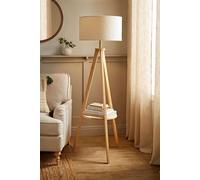 ValueLights Morrigan Natural Wood Tripod Floor Lamp with Cream Boucle Drum Shade ValueLights Natural