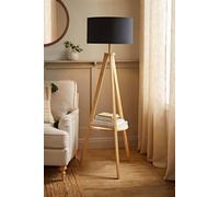 Morrigan Light Wood Tripod Floor Lamp With Fabric Drum Lamp Shade ValueLights Black One Size