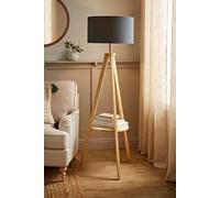 Morrigan Natural Wood Tripod Floor Lamp with Fabric Drum Lamp Shade ValueLights Charcoal One Size