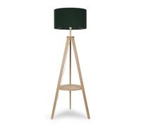 Morrigan Light Wood Tripod Floor Lamp With Fabric Drum Lamp Shade ValueLights Dark Green One Size