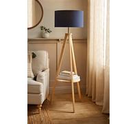 Morrigan Light Wood Tripod Floor Lamp With Fabric Drum Lamp Shade ValueLights Dark Navy One Size