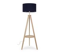 Morrigan Light Wood Tripod Floor Lamp With Fabric Drum Lamp Shade ValueLights Dark Navy One Size