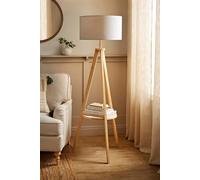 Morrigan Natural Wood Tripod Floor Lamp with Fabric Drum Lamp Shade ValueLights Grey One Size
