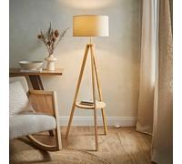 Morrigan Natural Wood Tripod Floor Lamp with Fabric Drum Lamp Shade ValueLights Natural One Size