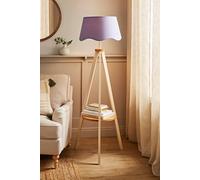 ValueLights Morrigan Cream Wood Shelf Floor Lamp With Lilac Scallop Shade