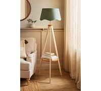 ValueLights Morrigan Cream Wood Shelf Floor Lamp With Sage Green Scallop Shade