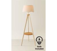 ValueLights Morrigan Painted Cream Tripod Floor Lamp with Scalloped Shade & Bulb ValueLights Cream