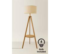 Valuelights Morrigan Rich Wood Tripod Floor Lamp With Drum Lamp Shade And Bulb In Natural Natural
