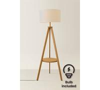 ValueLights Morrigan Rich Wood Tripod Floor Lamp with Drum Lamp Shade & Bulb in Cream ValueLights Cream
