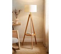ValueLights Morrigan Rich Wood Tripod Floor Lamp with Drum Lamp Shade in Cream ValueLights Cream