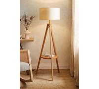 ValueLights Morrigan Mid Wood Shelf Floor Lamp With Natural Drum Shade