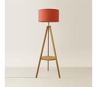 ValueLights Morrigan Mid Wood Shelf Floor Lamp With Rust Drum Shade And Bulb