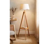 ValueLights Morrigan Rich Wood Tripod Floor Lamp with Scalloped Lamp Shade in Natural ValueLights Natural
