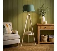 Valuelights Morrigan Sage Green Scallop Linen Cream Shelf Tripod Floor Lamp