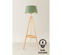 Valuelights Morrigan Sage Green Scallop Linen Shade Shelf Floor Lamp With Bulb