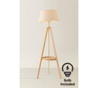 Valuelights Morrigan Blue Scallop Linen Wooden Shelf Tripod Floor Lamp With Bulb