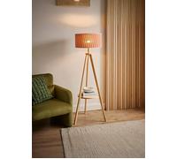 Valuelights Morrigan Shelf Tripod Floor Lamp With Orange Checker Bamboo Lamp Shade In Natural Natural One Size