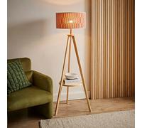 Morrigan Shelf Tripod Floor Lamp with Orange Checker Bamboo Lamp Shade ValueLights Natural One Size