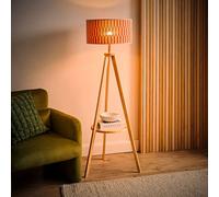 ValueLights | Morrigan Shelf Tripod Floor Lamp with Orange Checkerboard Bamboo Shade and Bulb | Floor Lamps, Home Décor & Improvement Essential