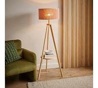 Morrigan Tripod Floor Lamp with Orange Checker Bamboo Shade and Bulb ValueLights Natural One Size
