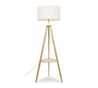 Valuelights Morrigan Wooden Tripod Floor Lamp And Cream Boucle Drum Shade And Bulb In Natural Natural One Size