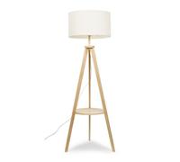 Morrigan Wooden Tripod Floor Lamp and Cream Boucle Drum Shade and Bulb ValueLights Natural One Size